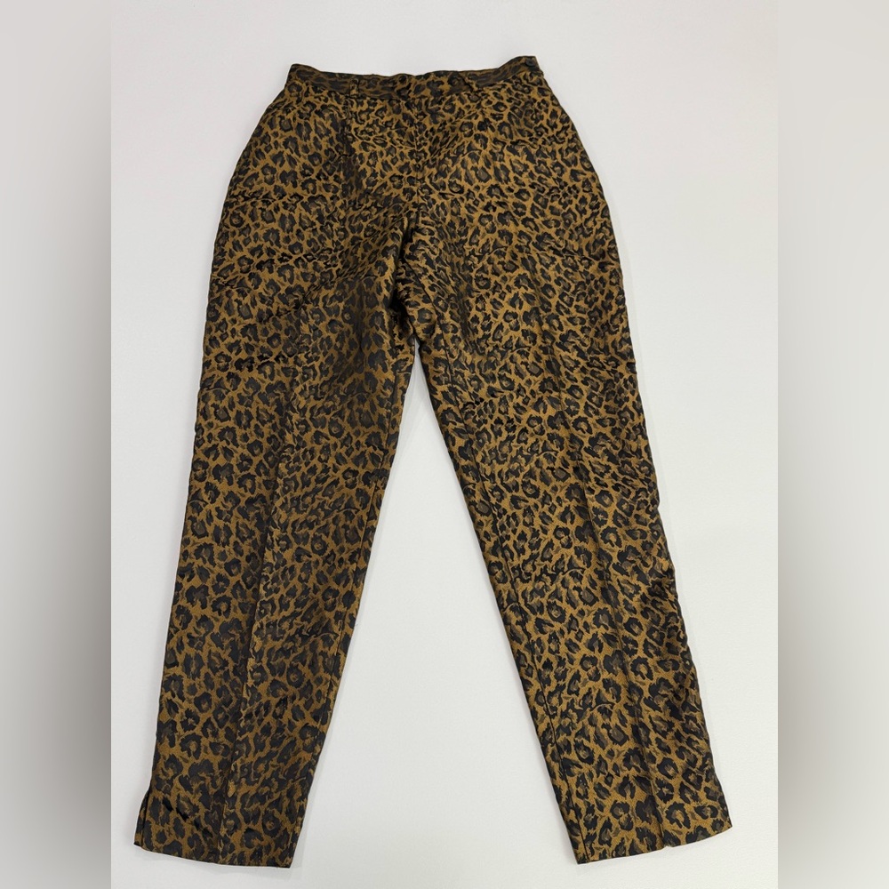 VTG 80s Georgiou Leopard Jacquard High Waisted Tapered Pants Sz 8 Metallic